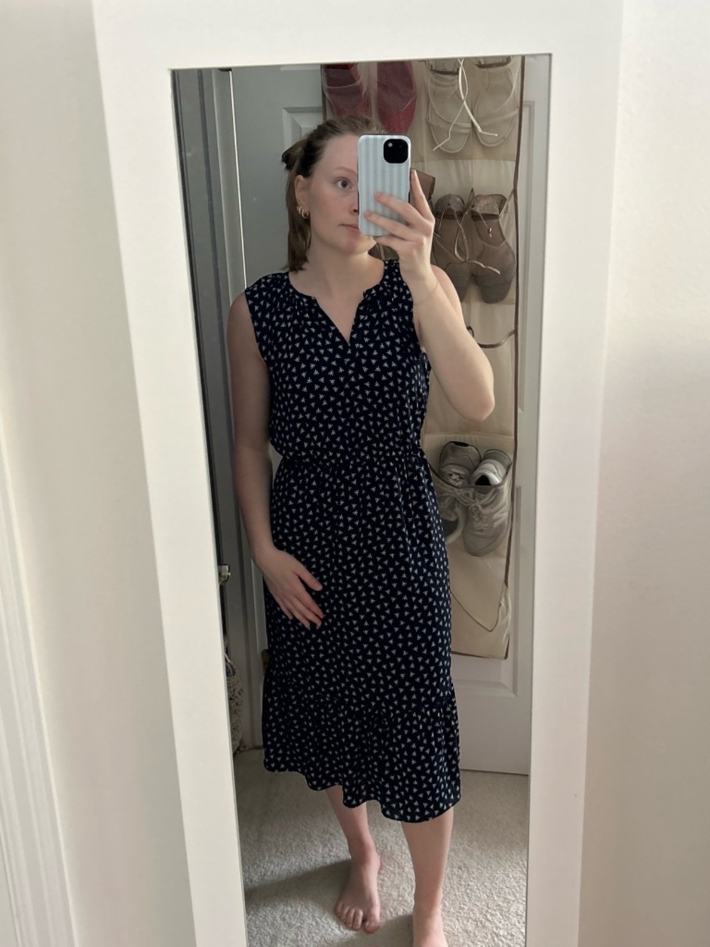 J. Crew Navy Midi Dress with White Starlet Print